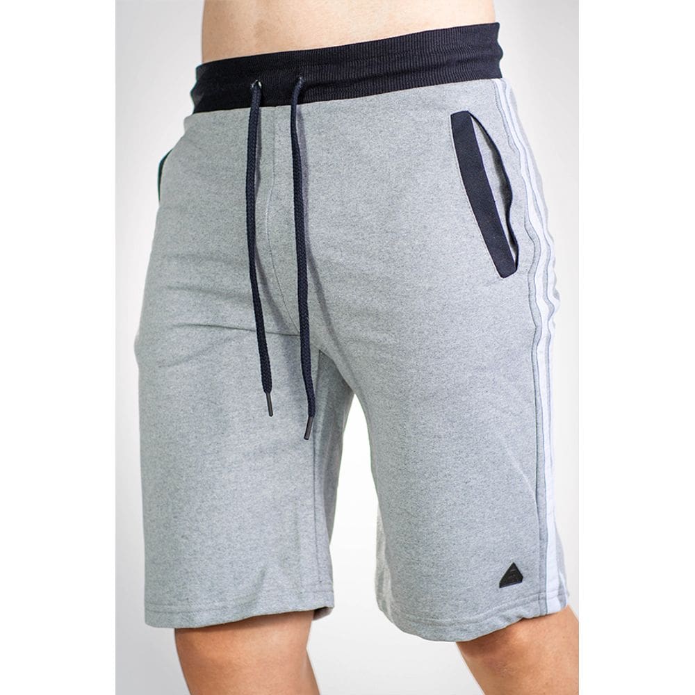 Bermuda Masculina Moletom Bolso Listras Laterais Mescla Cinza