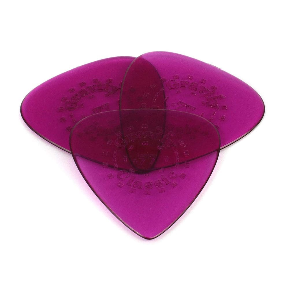 Palheta de guitarra Gravity Classic Standard 7,7 mm, roxo polido