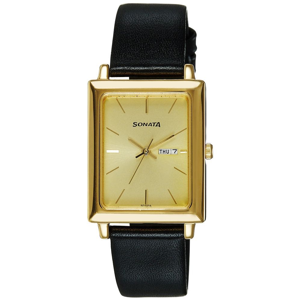 Relógio Sonata com mostrador dourado analógico para homens 7078YL04
