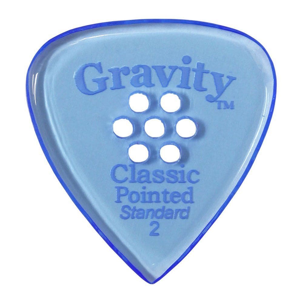 Palheta de guitarra Gravity Classic Pointed Standard de 2 mm com alça de vários orifícios