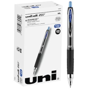 Canetas de gel Uni-Ball 207 retráteis de ponto médio azuis, pacote com 12