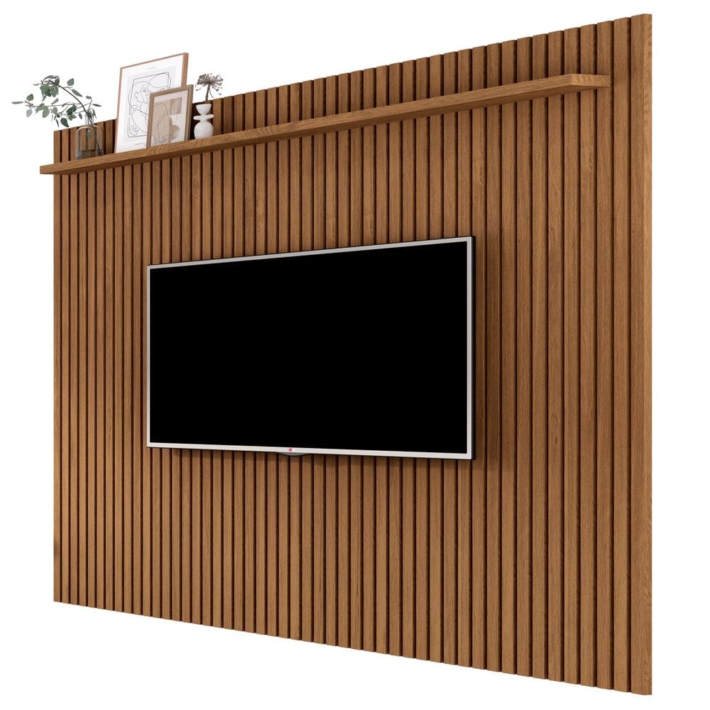 Painel Ripado para Tv 75" com Prateleira 1.8x2.2m Sala Grande Venus Giga Moveis