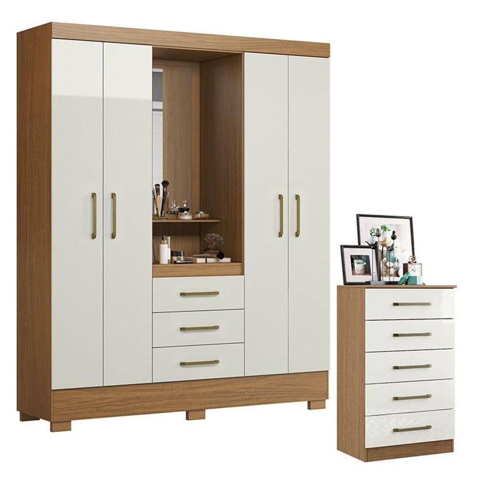 Cômoda 2014140 e Guarda Roupa Solteiro Paris 2045150 Atacama Off White - Aramóveis