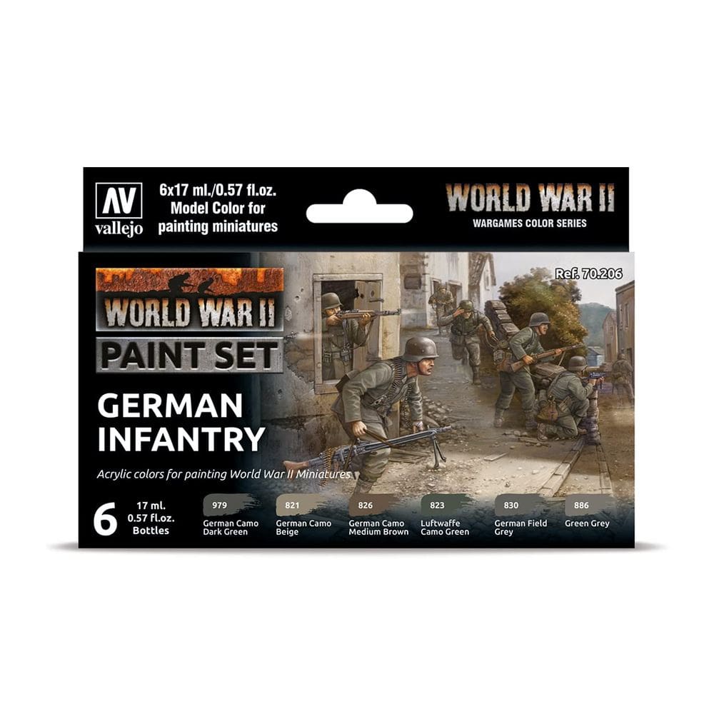 Conjunto de pintura Vallejo, modelo, cor, segunda guerra mundial, infantaria alemã, 17 ml x6
