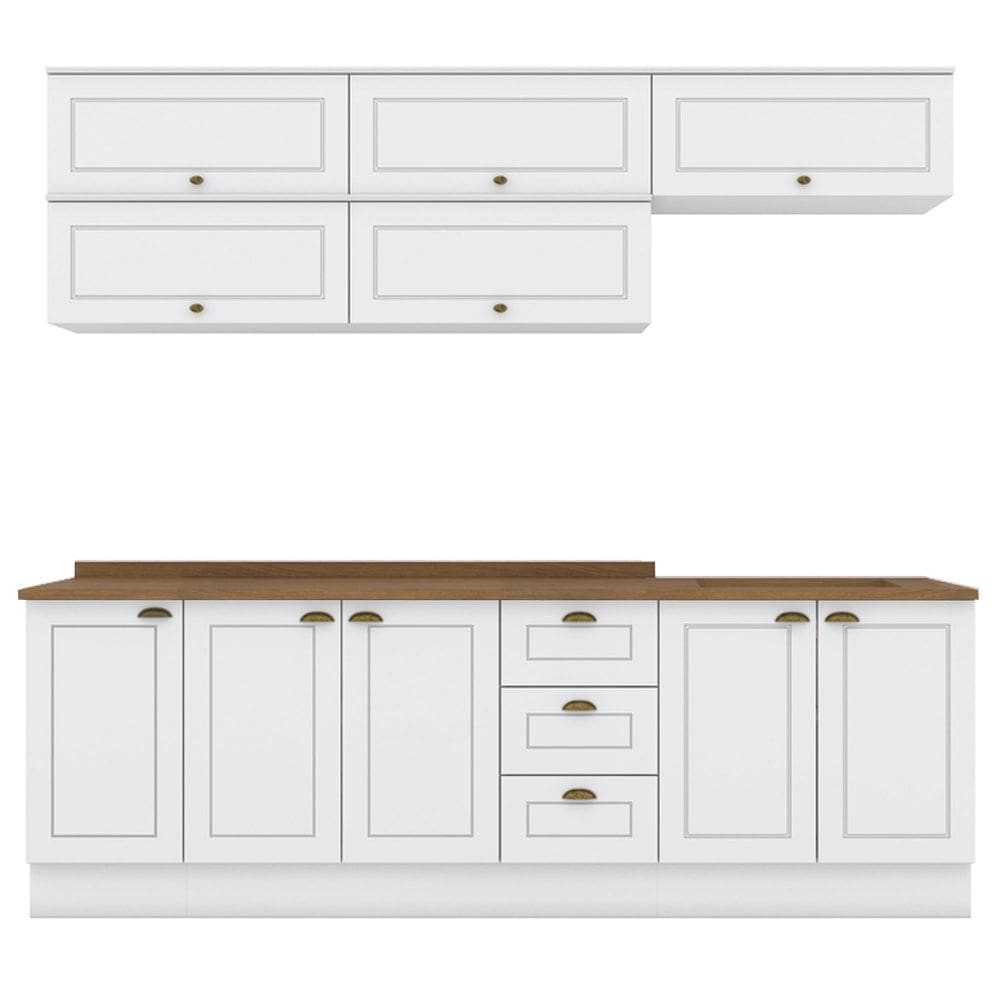 Cozinha Modulada 11 Pecas 240cm CE381 Americana Branco Nature Henn
