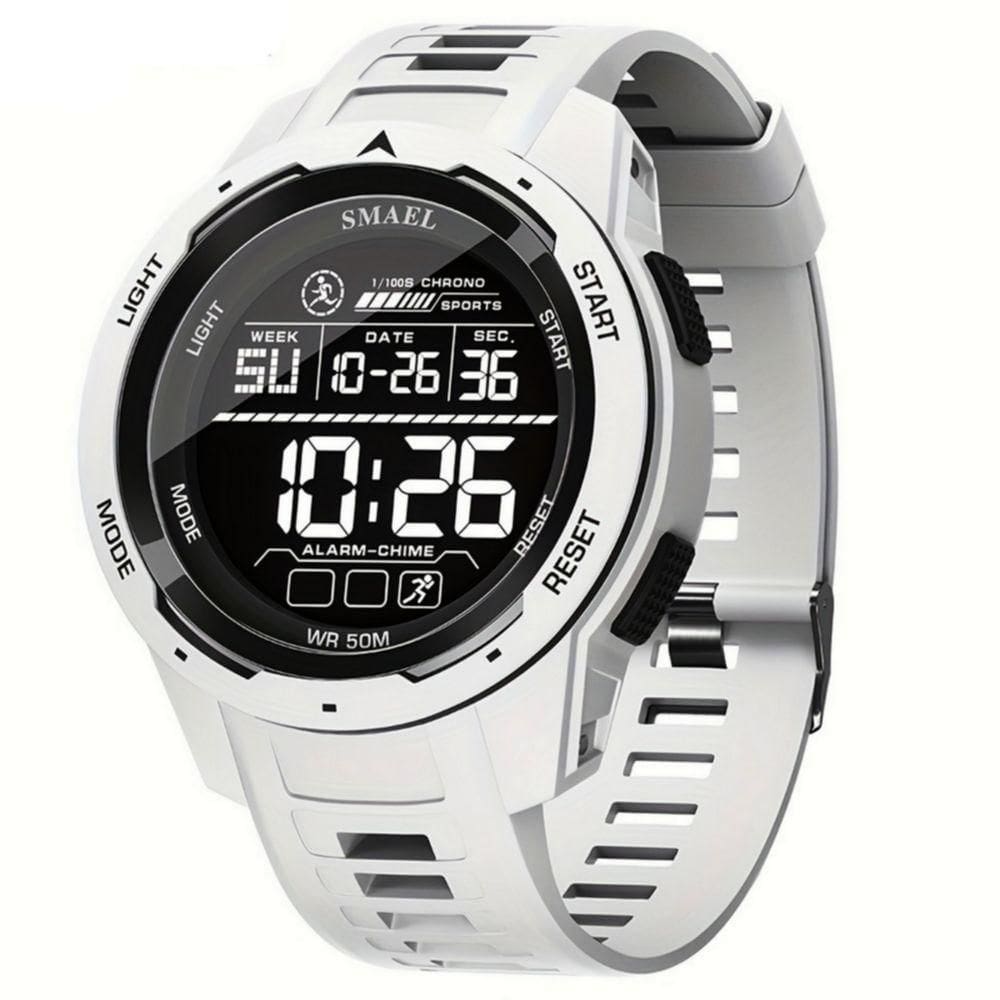 Relógio Esportivo Multifuncional Display Led Com Pulseira Tpu à Prova D`água Branco