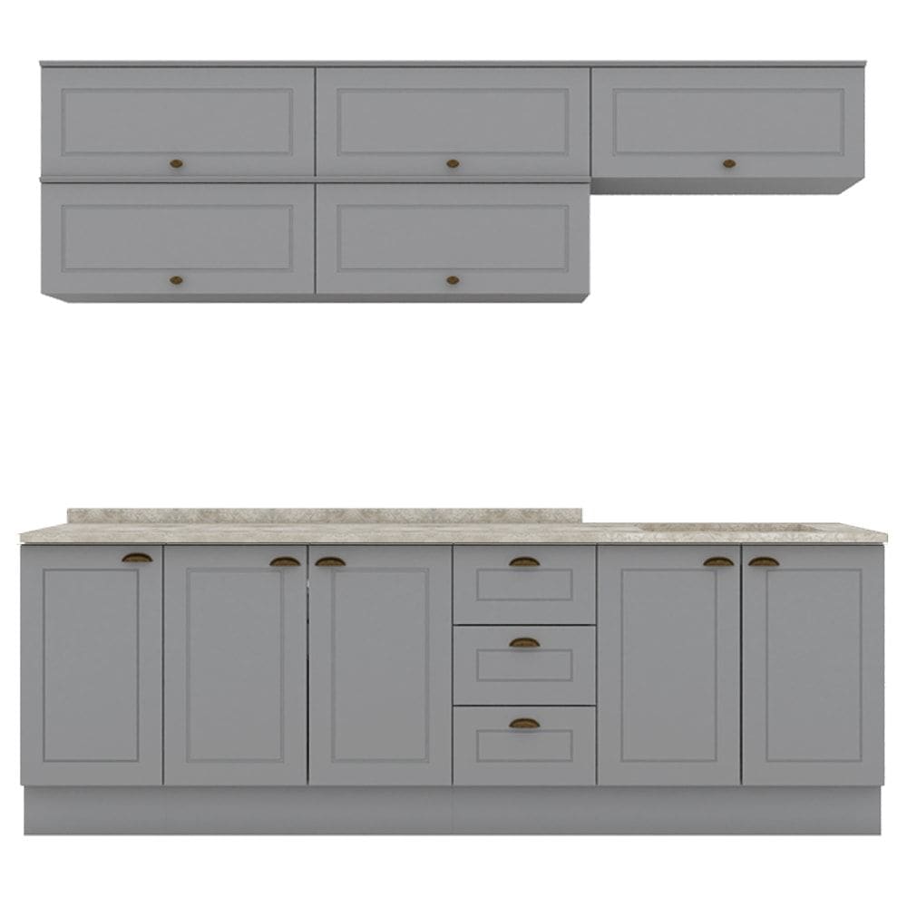 Cozinha Modulada 11 Pecas 240 cm CE381 Americana Cinza Calcare Henn