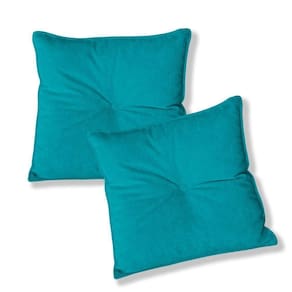 Kit 2 Almofadas Quadradas Tina Com Botão Central Veludo - 7 Decor Azul Turquesa