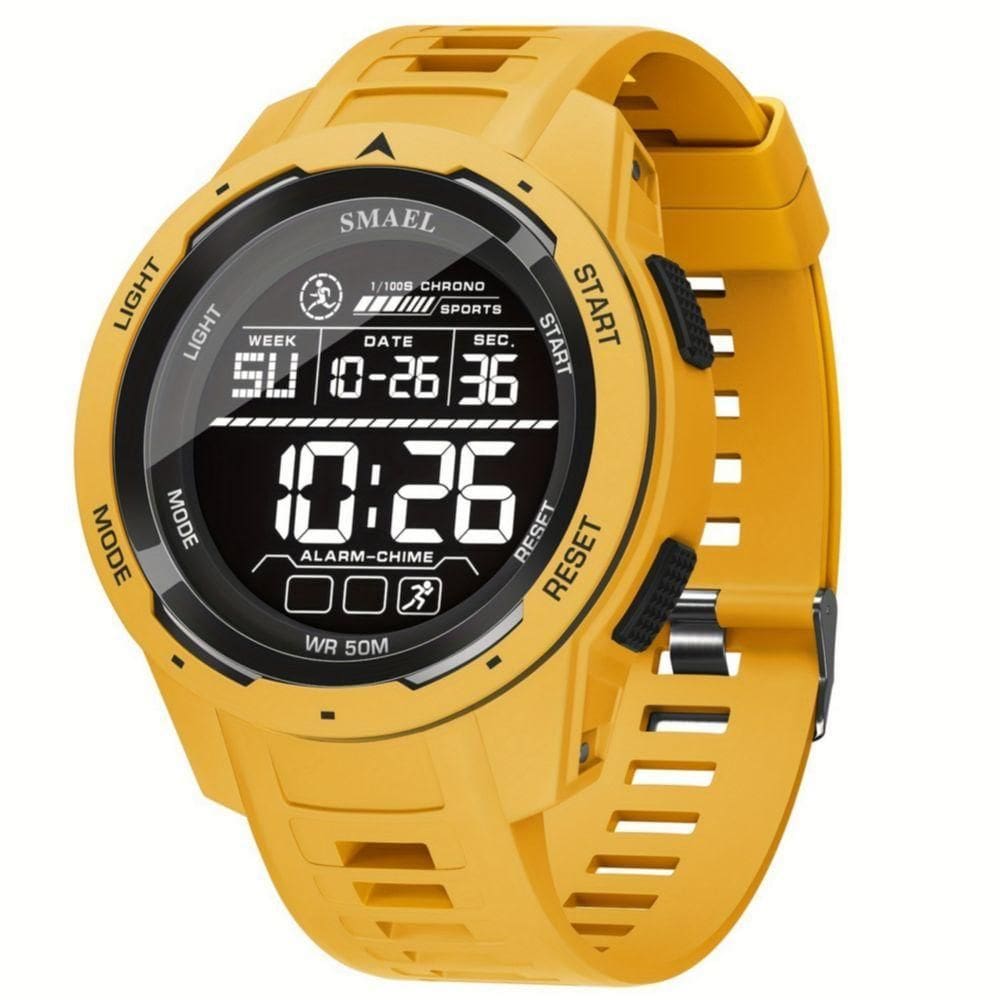 Relógio Esportivo Multifuncional Display Led Com Pulseira Tpu à Prova D`água Amarelo