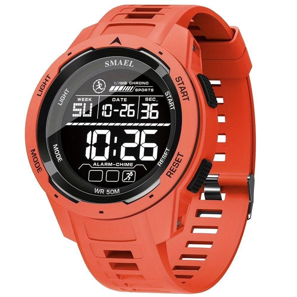 Relógio Esportivo Multifuncional Display Led Com Pulseira Tpu à Prova D`água Vermelho