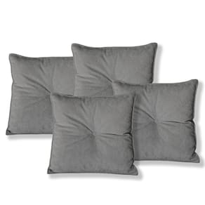 Kit 4 Almofadas Quadradas Tina Com Botão Central Boucle - 7 Decor Cinza Escuro
