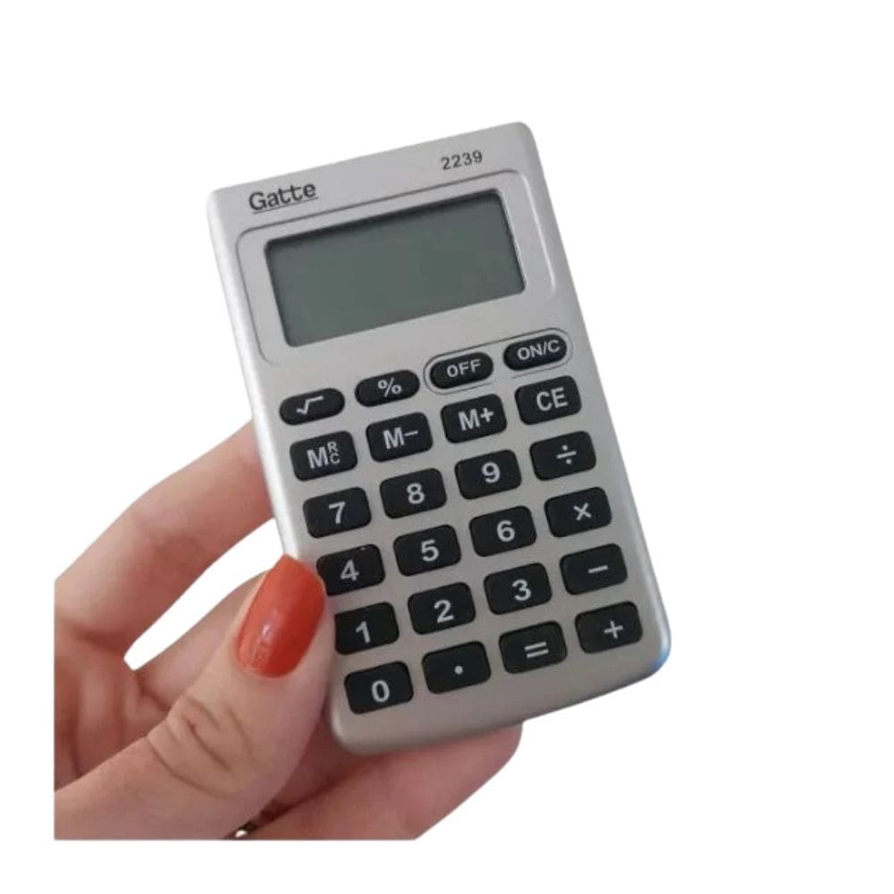 Calculadora de Bolso e Mesa Cinza Teclas Macias 08 Dígitos Bateria AG10 - Gatte | Escolar | Escritório | Calculos