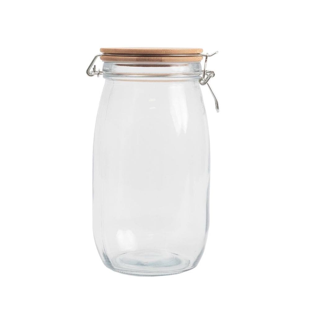pote de vidro 1,5L com tampa de bambu e trava - Mozcada