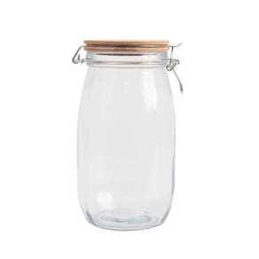pote de vidro 1,5L com tampa de bambu e trava - Mozcada
