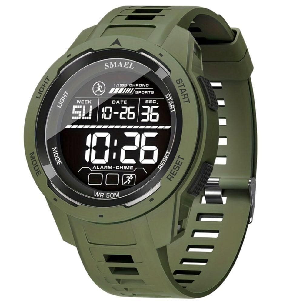Relógio Esportivo Multifuncional Display Led Com Pulseira Tpu à Prova D`água Verde