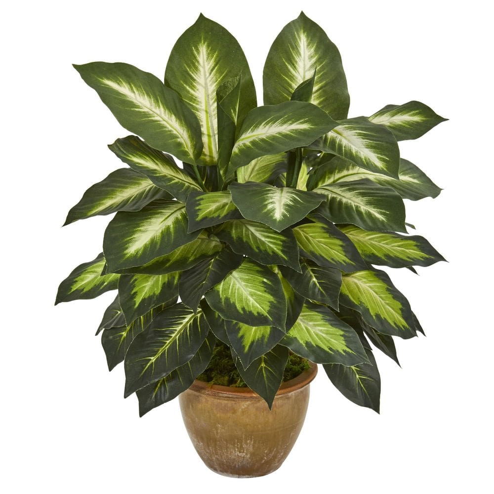Planta artificial Dieffenbachia quase natural com vaso de cerâmica