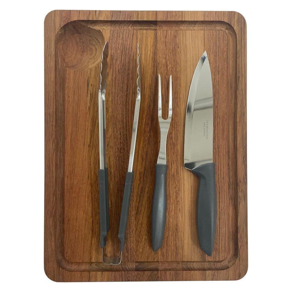 Kit Estação De Corte De 40x30 Cm Em Madeira Jatobá Com Brancal E Acabamento Em óleo Tramontina