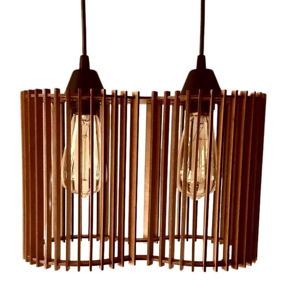 Luminária Pendente América Modelo Ripado Marrom