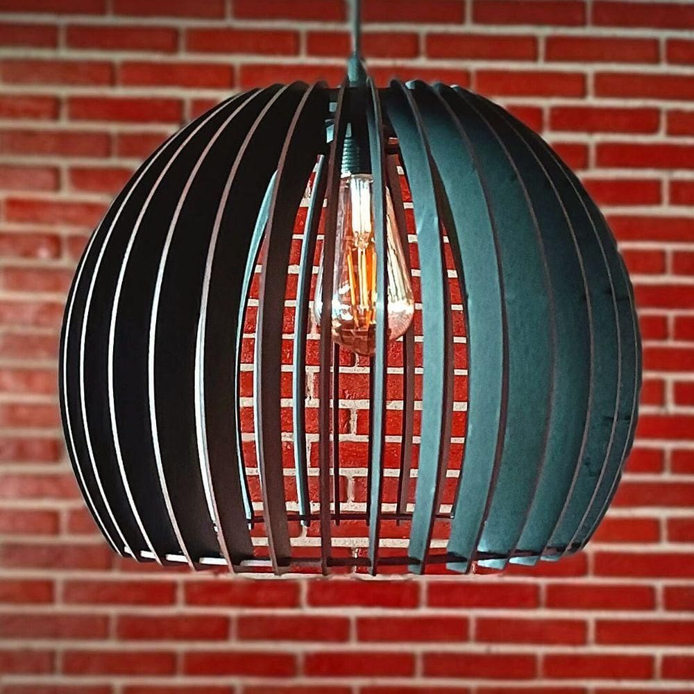 Luminária Teto Tipo Pendente Em Mdf Universo Completa Preta