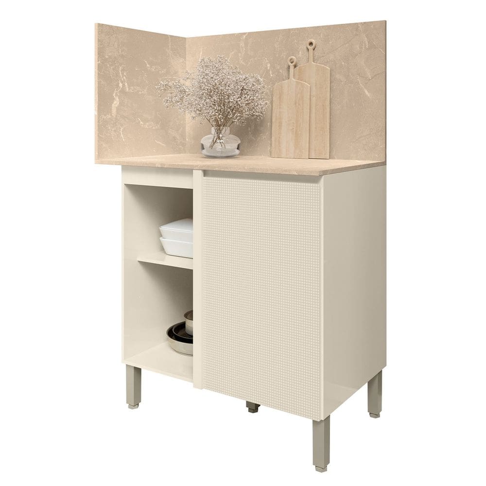 Balcão de Canto Reto Com Tampo e Painel 94cm Minsk Vanilla Z06 - Mpozenato