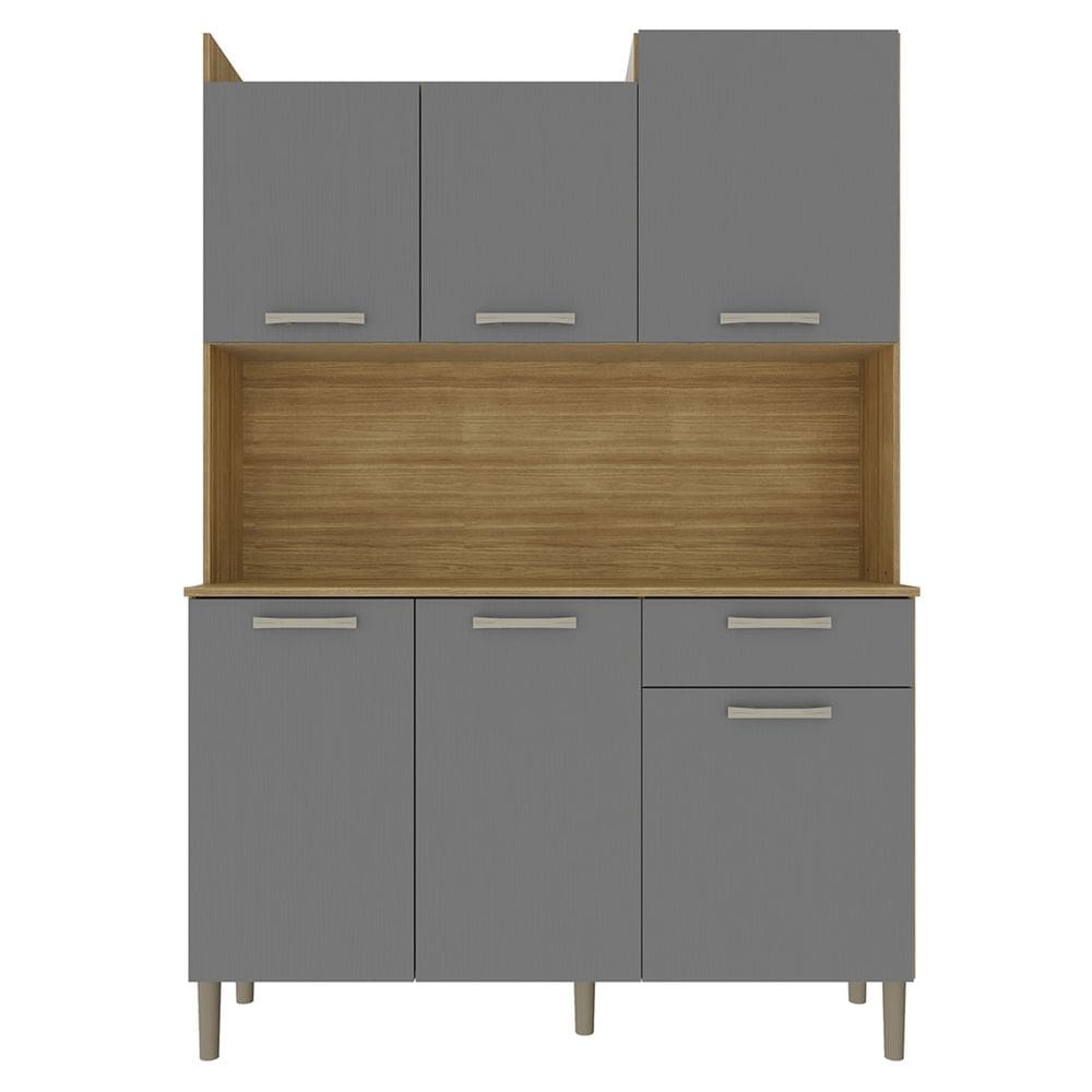 Armário de Cozinha Compacta 121cm Pádua Plus Freijó/Gris Z06 - Mpozenato