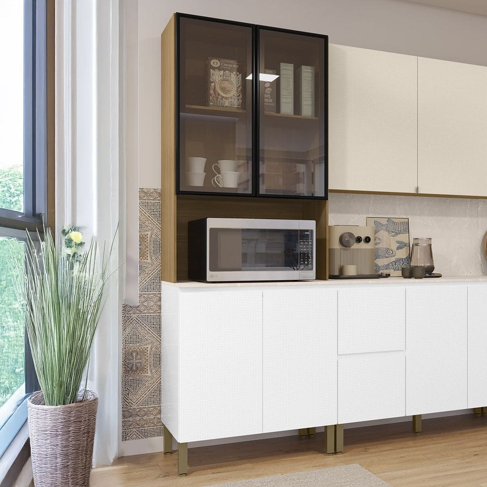 Paneleiro de Cozinha Portas de Vidro Minsk Branco/Freijó Z06 - Mpozenato