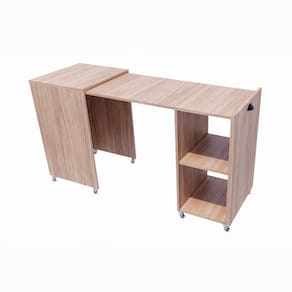 Mesa Retrátil Compacta Mdf 15mm Amadeirado Claro Home Office Estudo Otimiza Espaço
