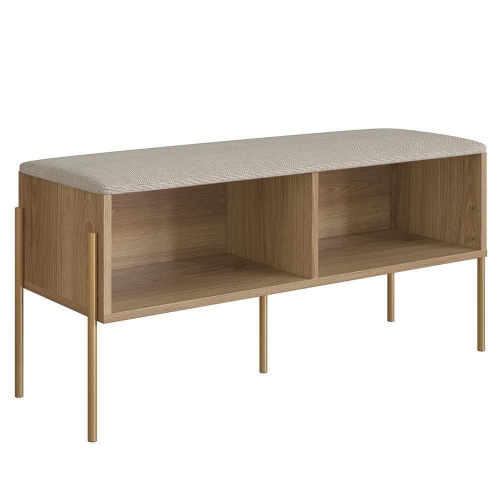 Banco Sapateira Estofada Para Quarto Pé Metal Arlo A10 Hanover-dourado - Mpozenato