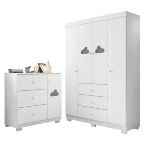 Jogo De Quarto Infantil Guarda Roupa E Cômoda Amora P04 Branco - Mpozenato