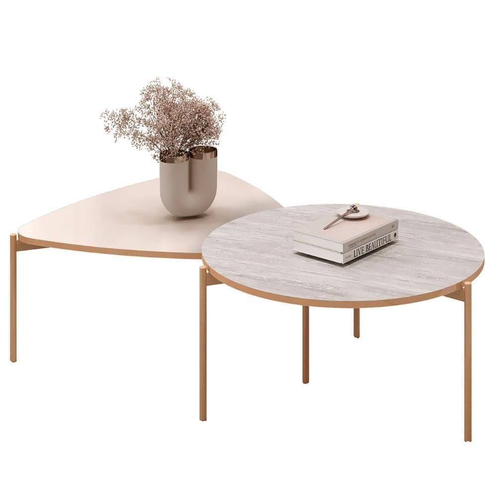 Mesa De Centro Para Sala Pés Metálicos Zira E Nala Quartzo-off - Mpozenato