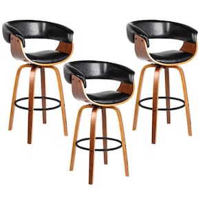 Kit 3 Banquetas Giratória Alta Com Encosto Base Madeira Ravi R02 Sintético Preto - Mpozenato