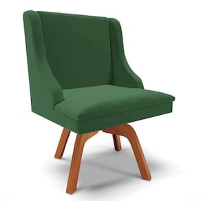 Cadeira Estofada Para Sala De Jantar Base Giratória De Madeira Lia Veludo Verde Esmeralda - Ibiza