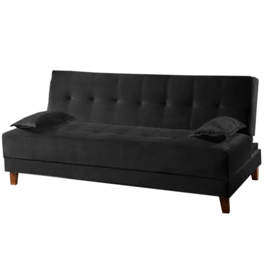 Sofá Cama Arpoador 2 Lugares 185cm Tecido Suede Innove Cor Preto