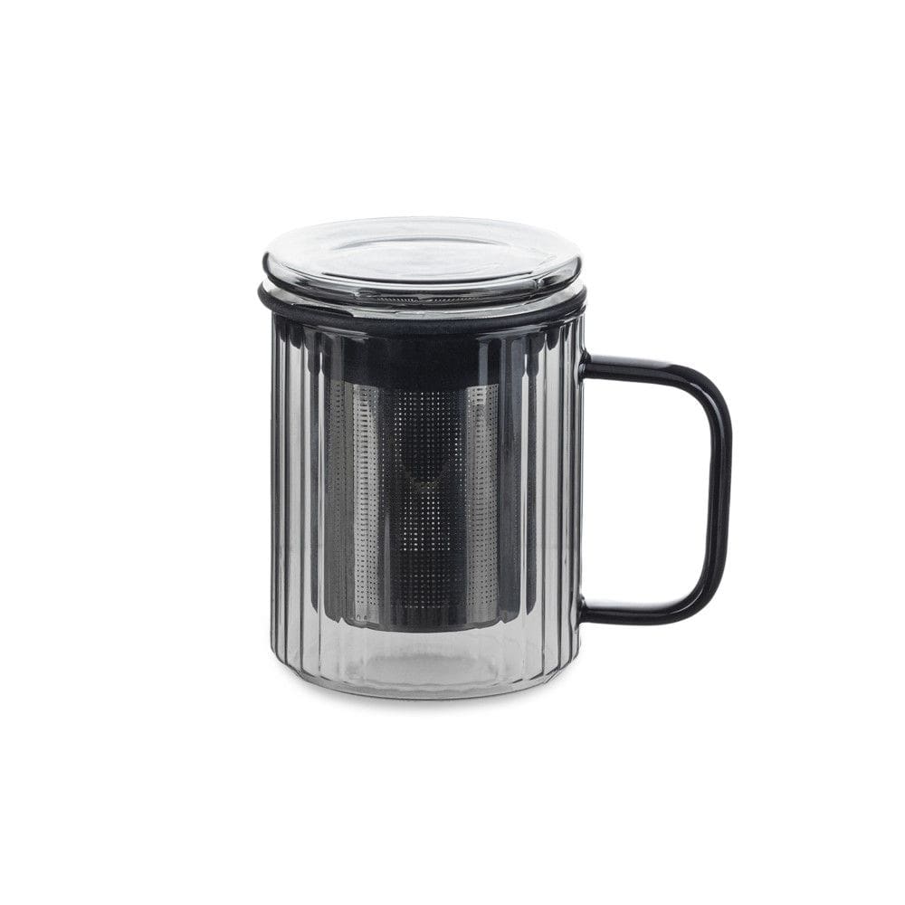 Caneca de Chá de Vidro com Infusor 350 ml Fumê Oxford