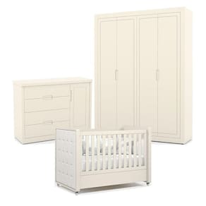 Quarto de Bebe 4 Portas Tutto New Off White com Capitonê New Boucle - Matic