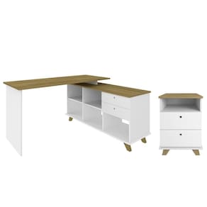 Mesa Escrivaninha Em L Golden E Gaveteiro 2 Gavetas May A06 Olmo-branco - Mpozenato