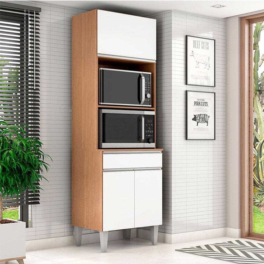 Armário Paneleiro Torre Quente 2 Fornos Ambiente Andréia Amêndoa Branco - AJL