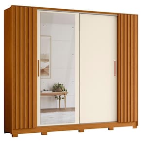 Guarda Roupa Casal 4 Portas 4 Espelhos Jacarandá Cinamomo-off White - Albatroz