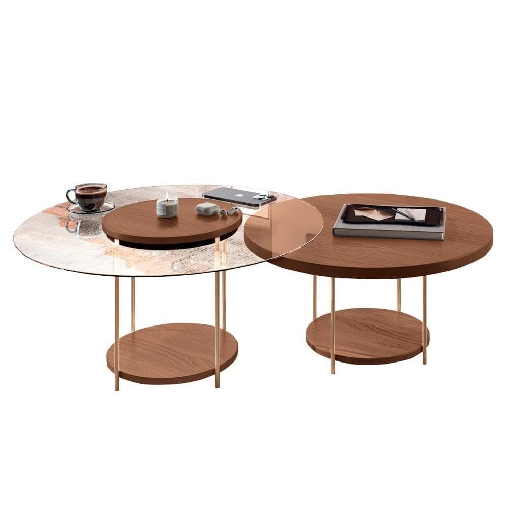 Mesa De Centro Para Sala Pés Metálicos Kit 2 Mindy H01 Castanho - Mpozenato