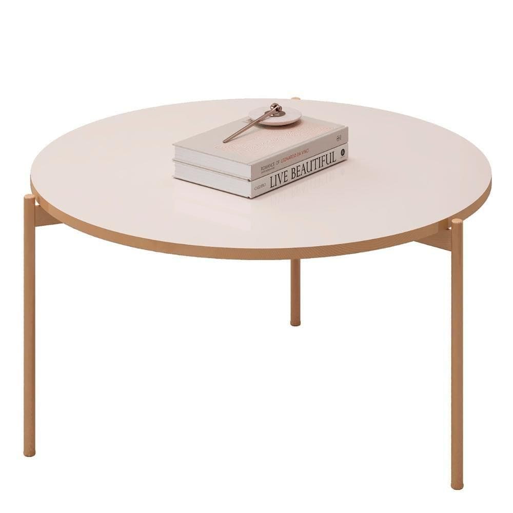Mesa De Centro Redonda Para Sala Pé Metal Nala D04 Off White - Mpozenato