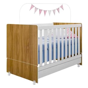 Berço Americano Mini Cama Com Rodízios Charme P14 Nature-branco - Mpozenato