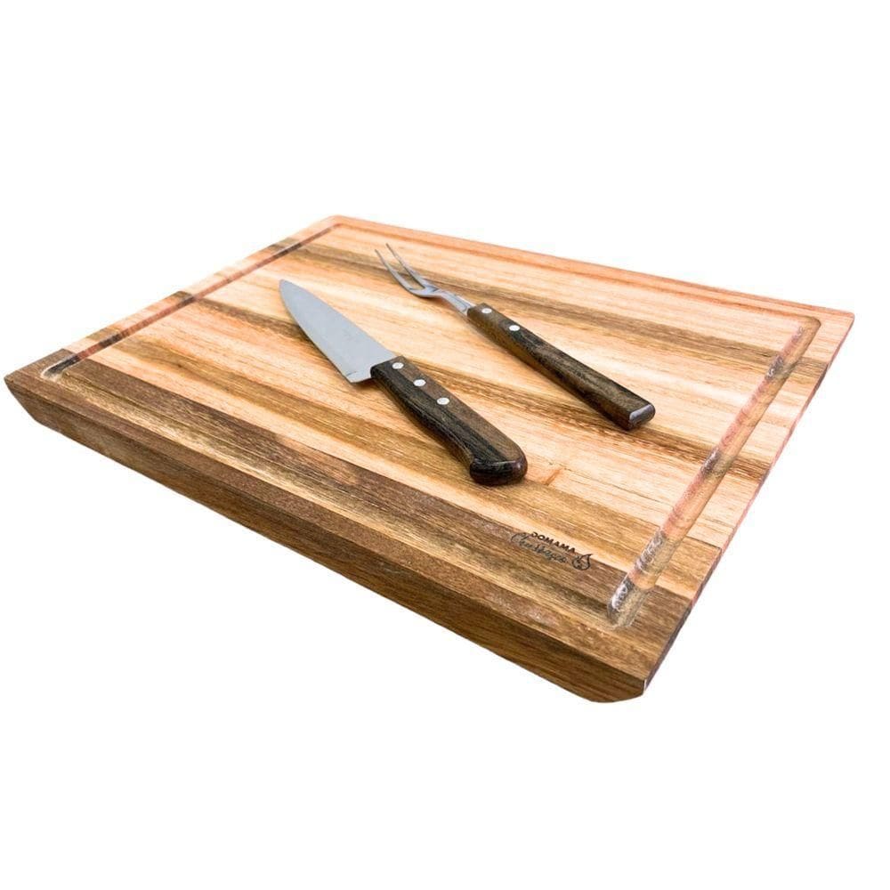 Kit Churrasco 3 Peças Garfo Faca Inox Tábua Kort