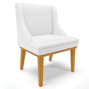 Cadeira Estofada Para Sala De Jantar Base Fixa De Madeira Castanho Lia Sintético Branco - Ibiza