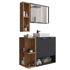 Gabinete De Banheiro Com Cuba E Espelheira Lizzi B02 Preto Fosco-naturalle - Mpozenato