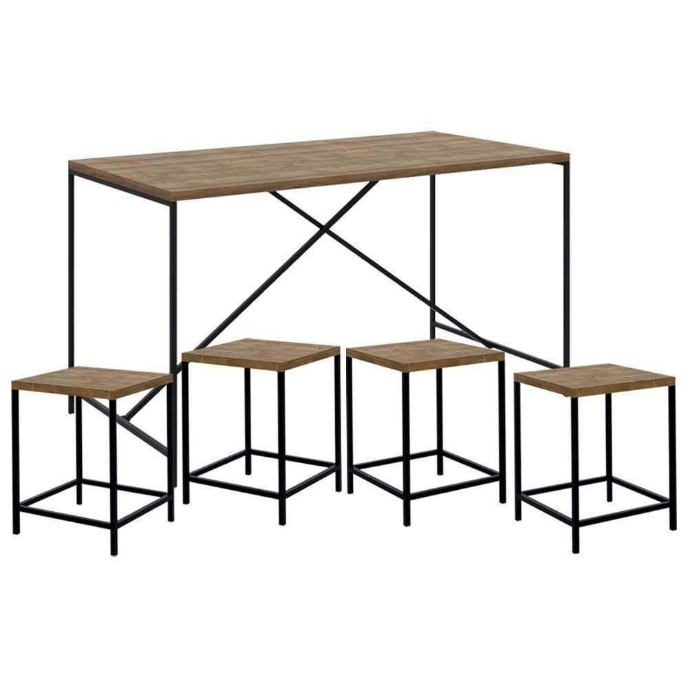 Mesa Para área Gourmet E 4 Banquetas Baixas Steel Quadra Vermont Base Preta - Artesano