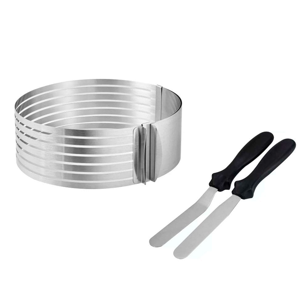 Cortador de Bolo Camadas Aro Inox e Espatulas Confeitar 3un