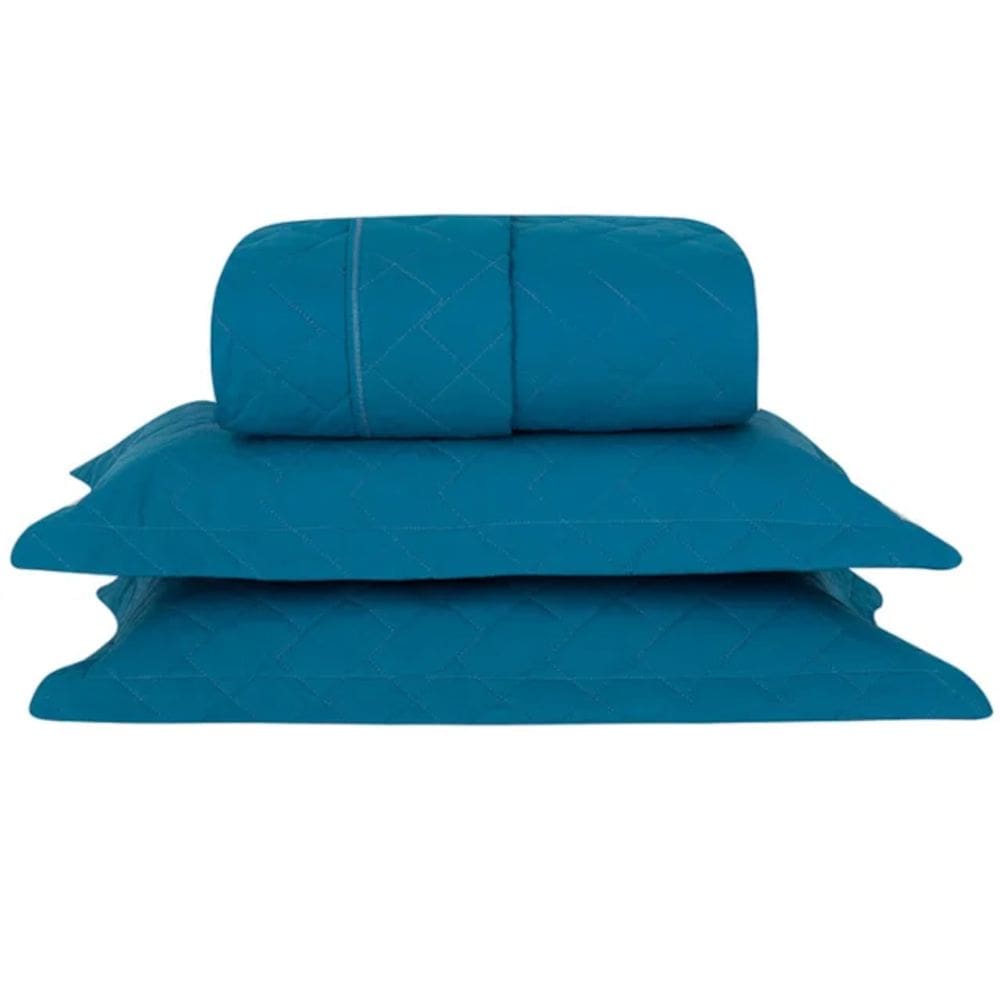 Kit Cobreleito Super King Dupla Face Privilege 200 fios Andreza - Azul Petróleo