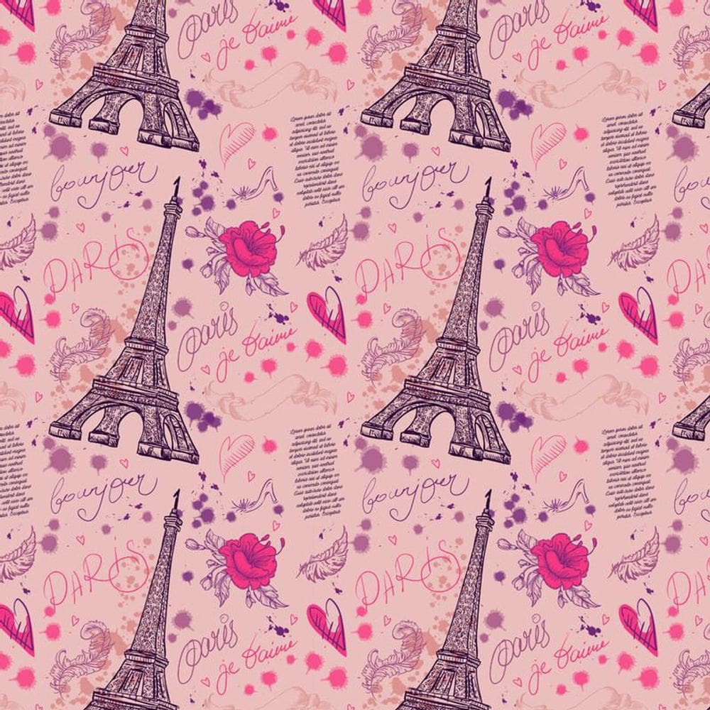 Papel De Parede Adesivo Torre Eiffel Rosa Quarto Infantil