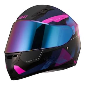 Capacete X11 Trust Pro Transit Rosa Azul mais Viseira Camaleão