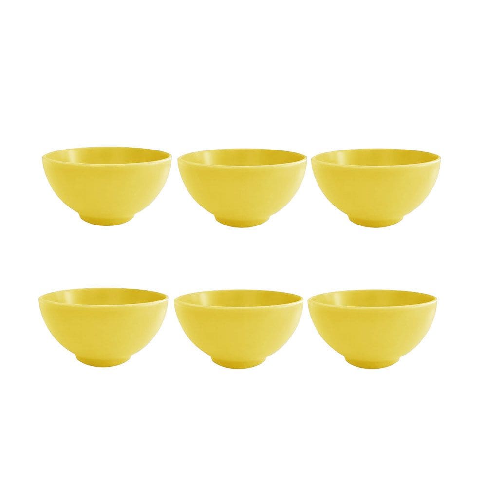 Tigela Bowl Pote Sobremesa Jogo Amarelo Fosco Ceramica 6un